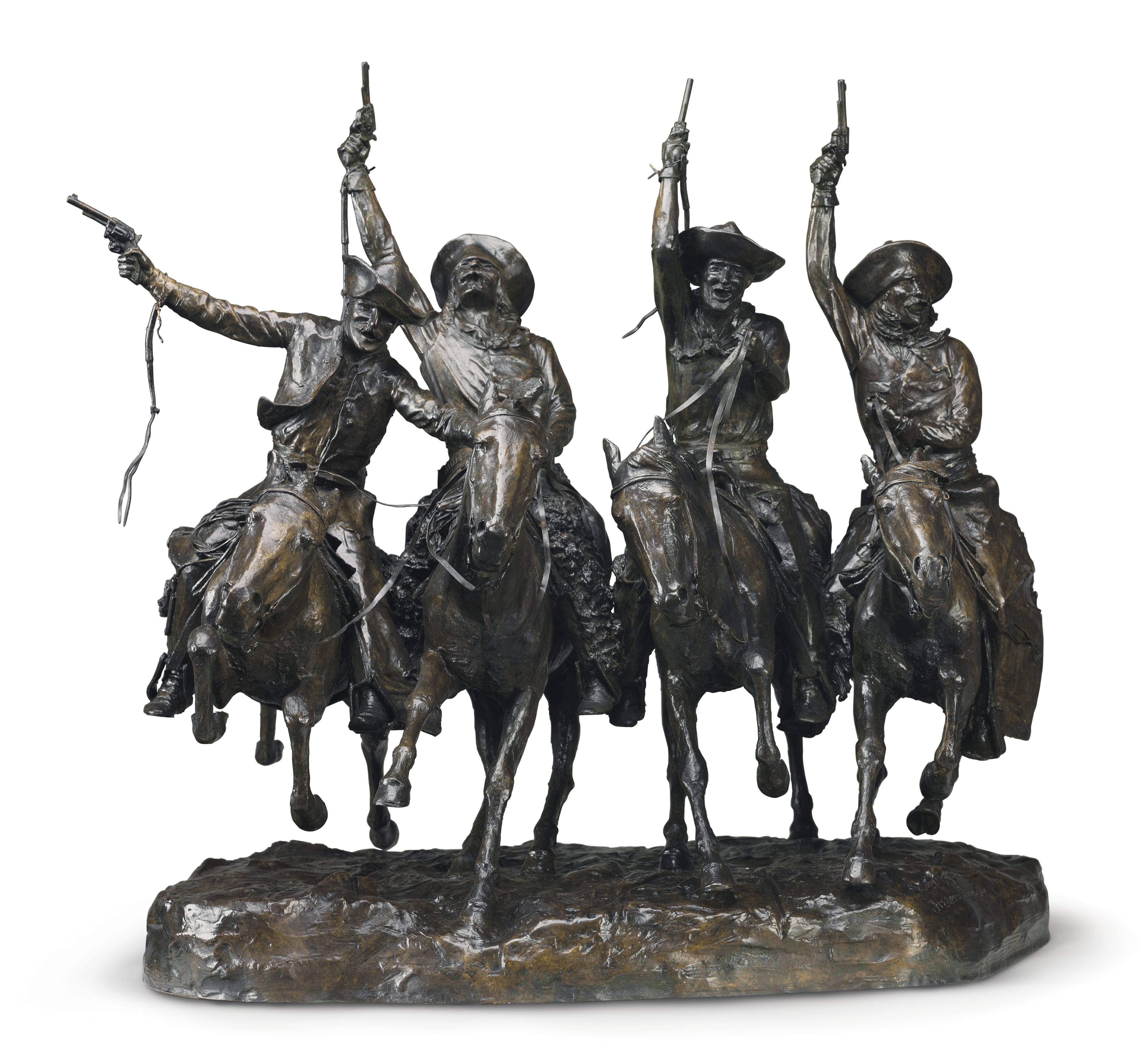 A 1906 cast of Coming Through the Rye, a bronze by Frederic Remington. Christie's sold it in May 2017 for $11.2 million against an estimate of $7 million to $10 million. It set a world record for the artist at auction as well as a record for an American sculpture that predates World War II.