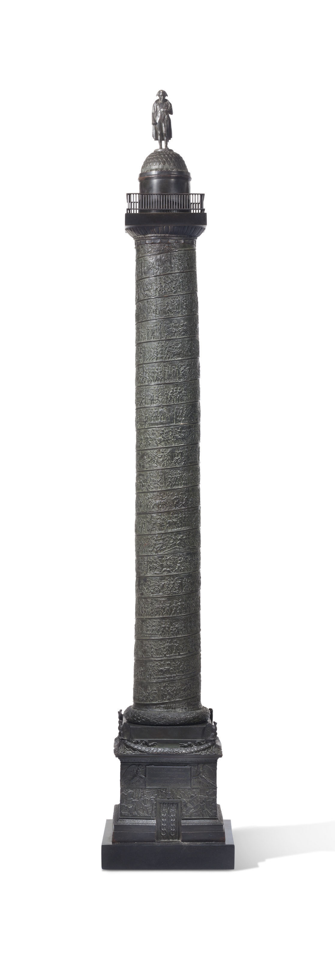 A French patinated bronze model of the Vendôme Column, made circa 1835 and standing just over five feet tall. 