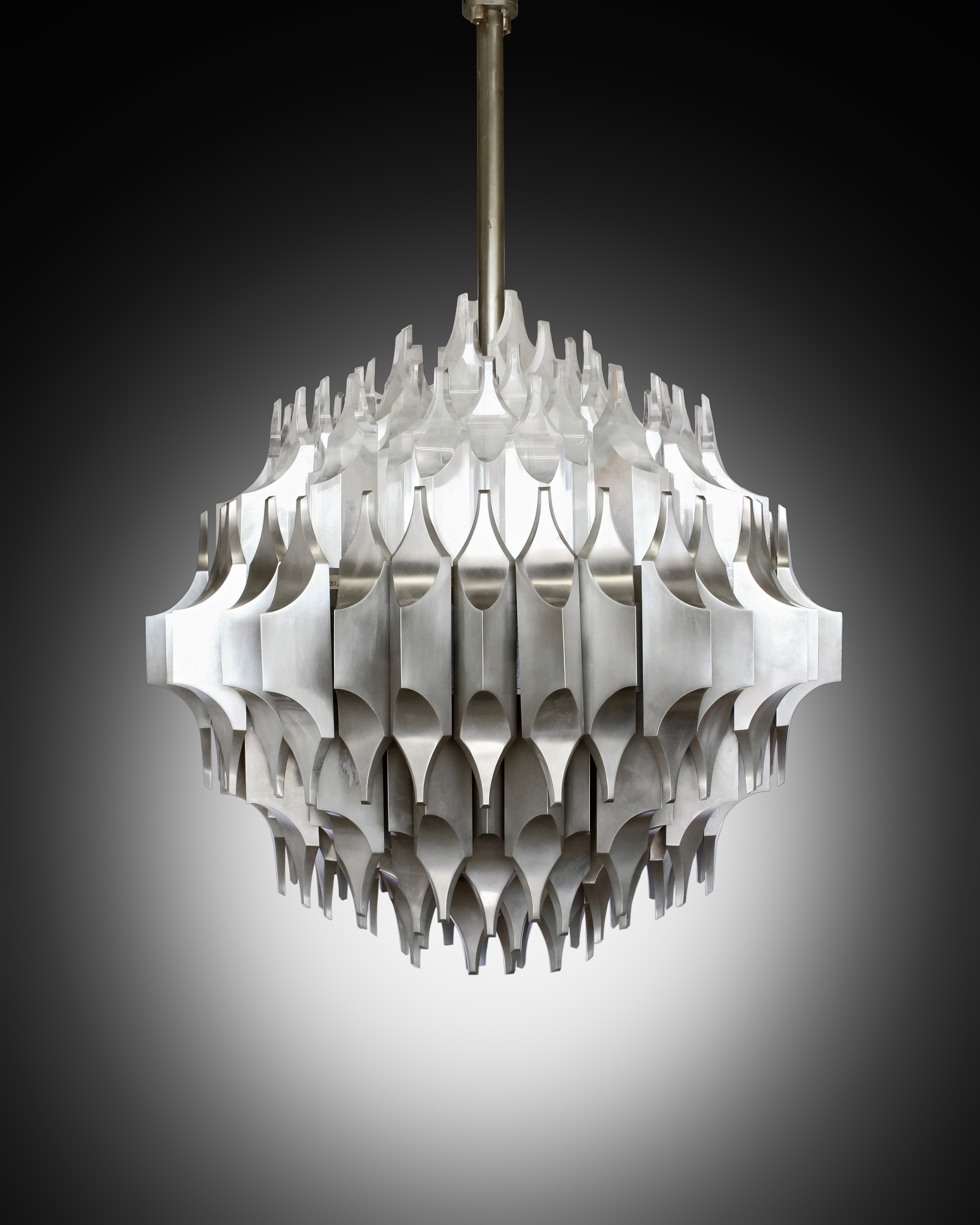 A unique Torciere della Cultura ceiling light, designed by Sami El-Khazen and executed by Arredoluce between 1964 and 1965. 