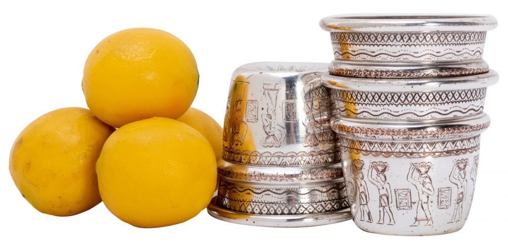 Thompson's cups and balls set includes imitation lemons, which he would produce during the finale.